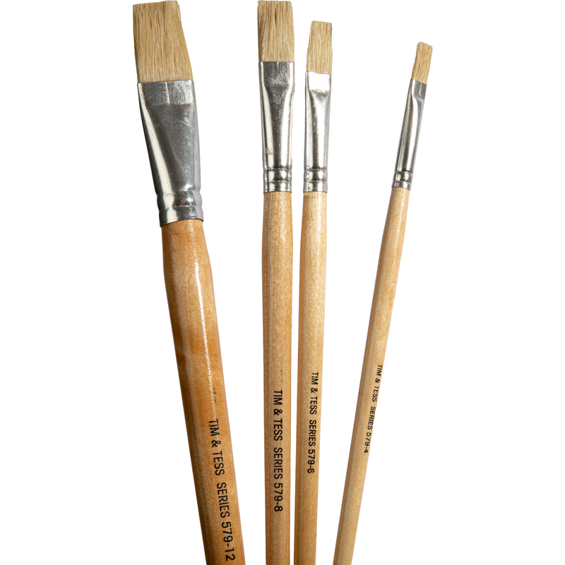 Dark Khaki Tim & Tess Flat Long Handle Paintbrushes (4 Pack) Kids Paint Brushes