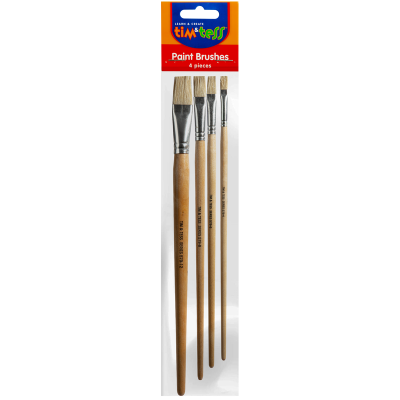 Light Gray Tim & Tess Flat Long Handle Paintbrushes (4 Pack) Kids Paint Brushes