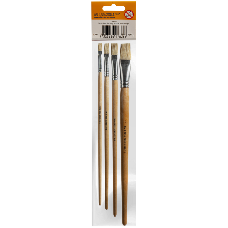 Light Gray Tim & Tess Flat Long Handle Paintbrushes (4 Pack) Kids Paint Brushes