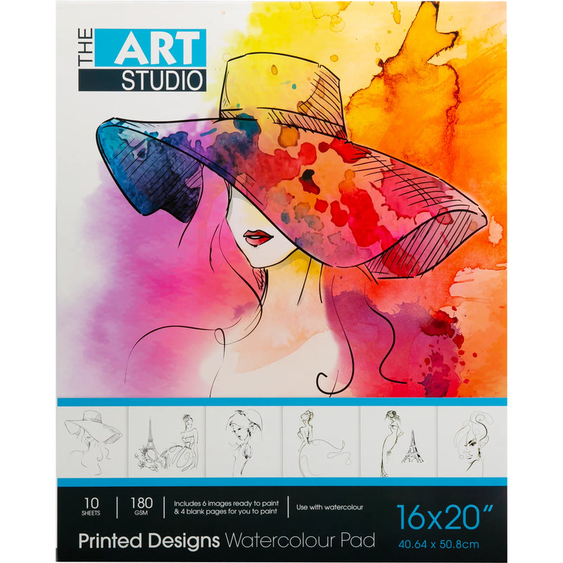 The Art Studio Printed Designs Watercolour Pad 180gsm, 40x50cm (10 Sheets)