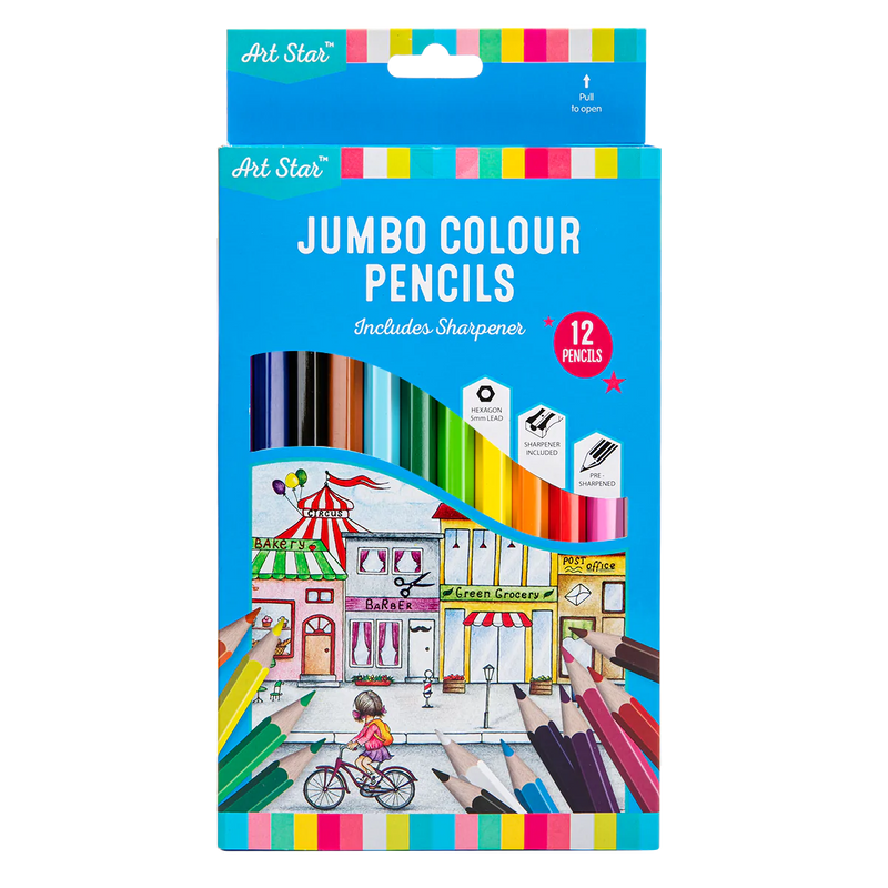 Dodger Blue Art Star Jumbo Colour Pencils Assorted Colours 12 Pack Kids Pencils