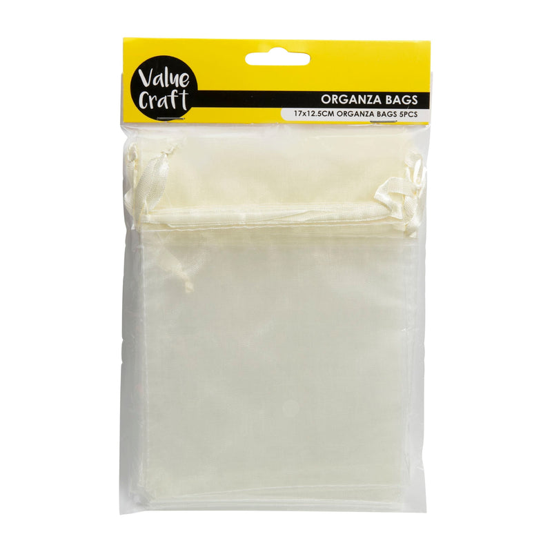 Gray Value Craft  Organza Small 17cm X 12.5cm Cream 5  Pieces Treat Bags Boxes and Fillers