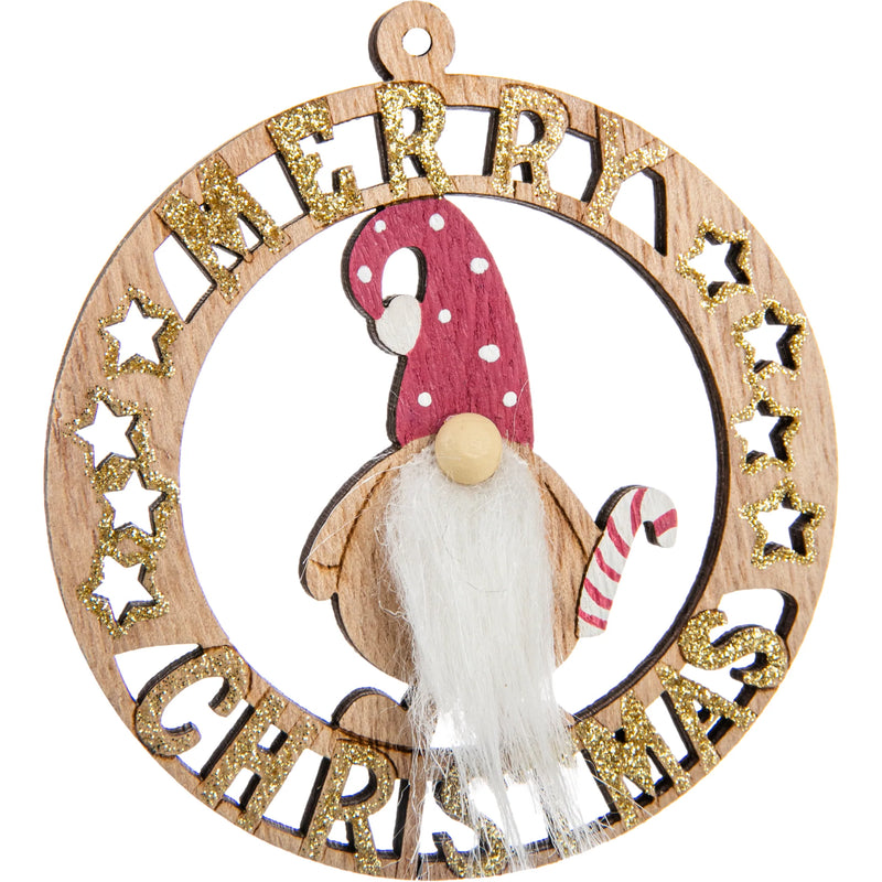 Tan Christmas Plywood Hanging Wreath Decoration with Gnome 10x9x1cm Christmas