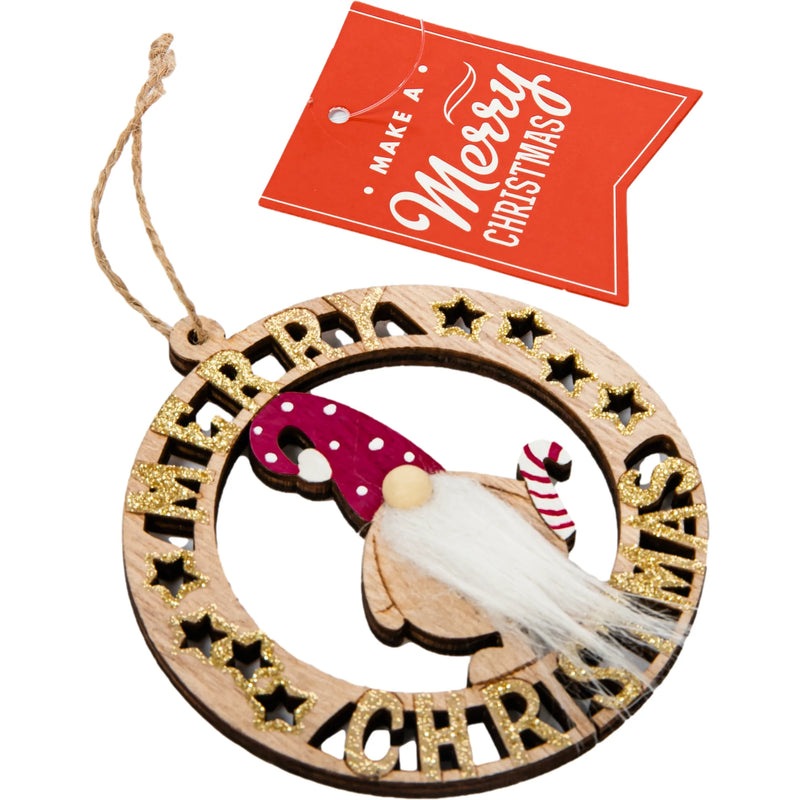 Tan Christmas Plywood Hanging Wreath Decoration with Gnome 10x9x1cm Christmas