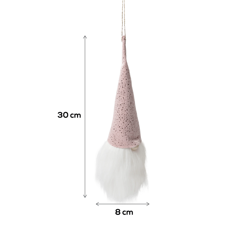 Christmas Hanging Gnome Decoration with Pink Hat 30x7cm