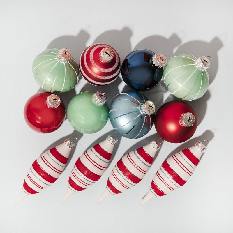 Light Gray Make a Merry Christmas Glass Ball, Drop and Onion Ornament Assortment 20pc Set Nostalgic Fun Christmas