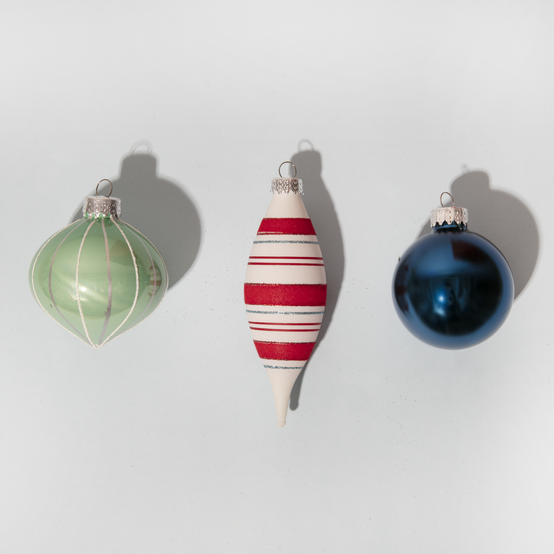 Light Gray Make a Merry Christmas Glass Ball, Drop and Onion Ornament Assortment 20pc Set Nostalgic Fun Christmas