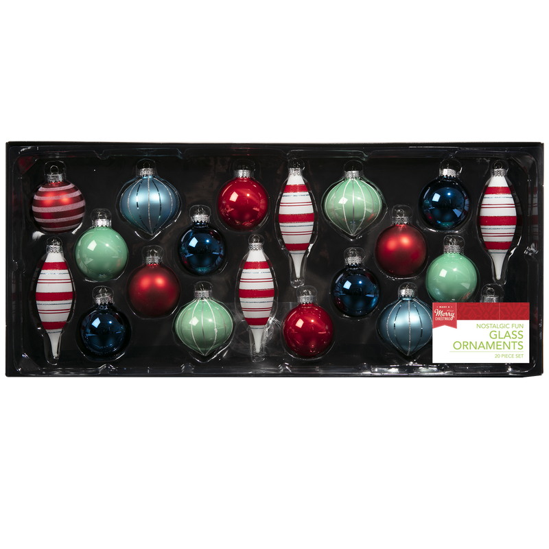 Black Make a Merry Christmas Glass Ball, Drop and Onion Ornament Assortment 20pc Set Nostalgic Fun Christmas