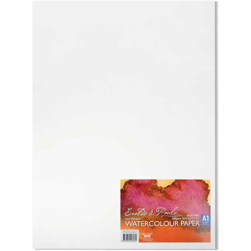 Eraldo Di Paolo 100% Cotton Hot Press Watercolour Paper 300gsm Pack of 5 A1 Sheets (594x841mm)