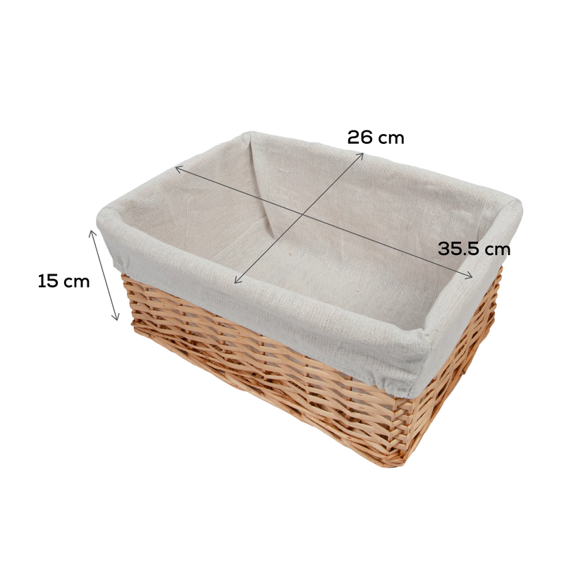 Urban Crafter Natural Split Willow Rectangular Storage Basket with Whi
