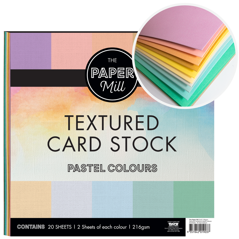 Paper Mill 12 x 12 inch 216gsm Textured Cardstock Pastel Colours 20 Sheets