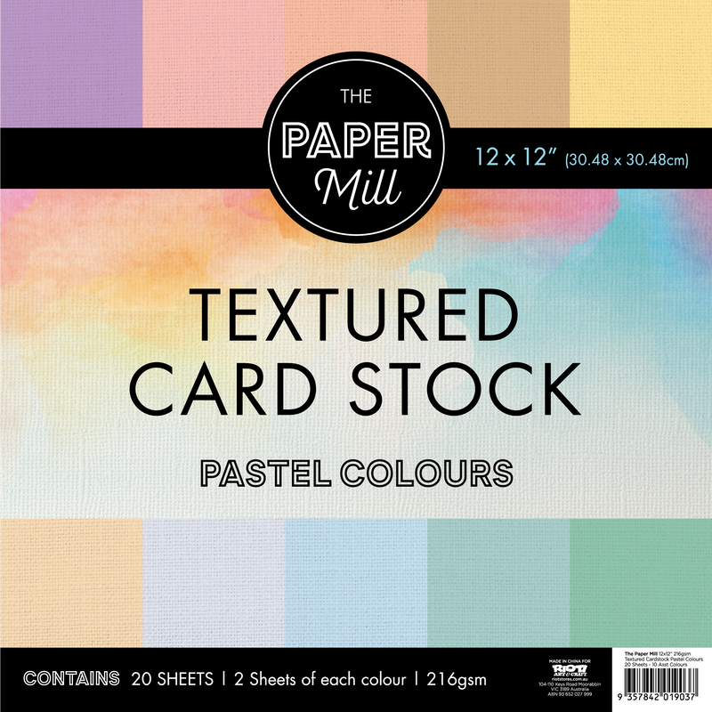 Paper Mill 12 x 12 inch 216gsm Textured Cardstock Pastel Colours 20 Sheets