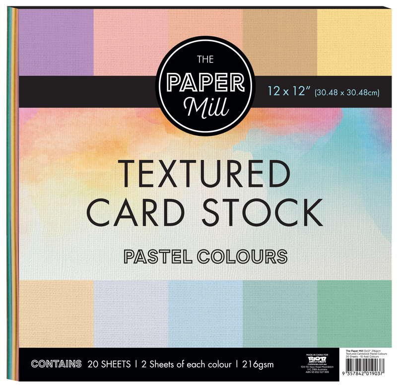Paper Mill 12 x 12 inch 216gsm Textured Cardstock Pastel Colours 20 Sheets
