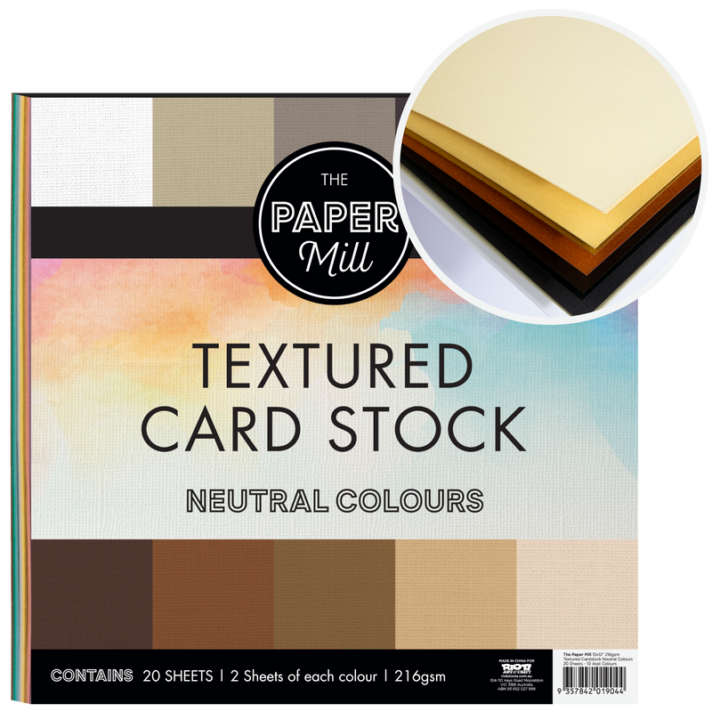Paper Mill 12 x 12 inch 216gsm Textured Cardstock Neutral Colours 20 Sheets