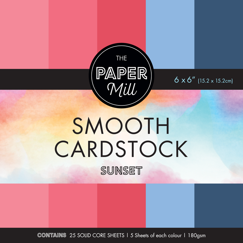 The Paper Mill Coloured Core Smooth Cardstock 180gsm 6 x 6" 25 Sheets Sunset