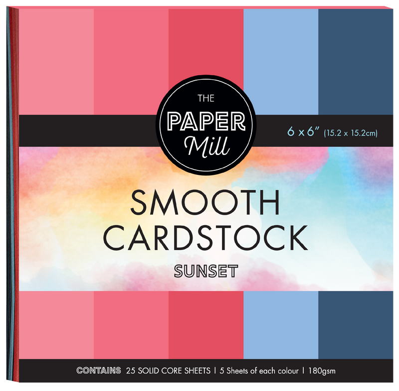 The Paper Mill Coloured Core Smooth Cardstock 180gsm 6 x 6" 25 Sheets Sunset