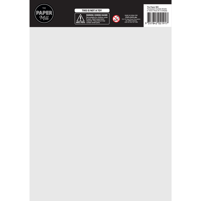 The Paper Mill Clear Acetate Sheets 0.15mm Thick A4 12 Sheets