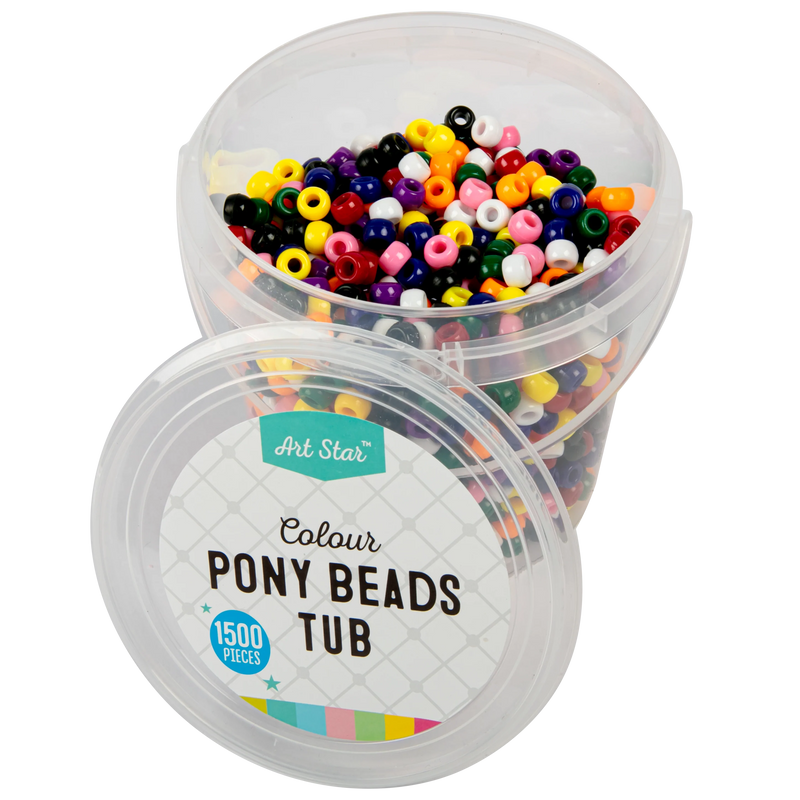Art Star Assorted Colour Pony Beads 6 x 9mm 1500 Piece Tub