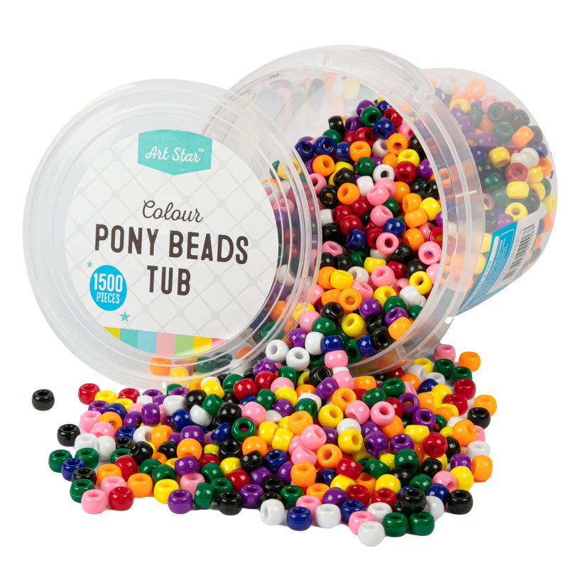Art Star Assorted Colour Pony Beads 6 x 9mm 1500 Piece Tub