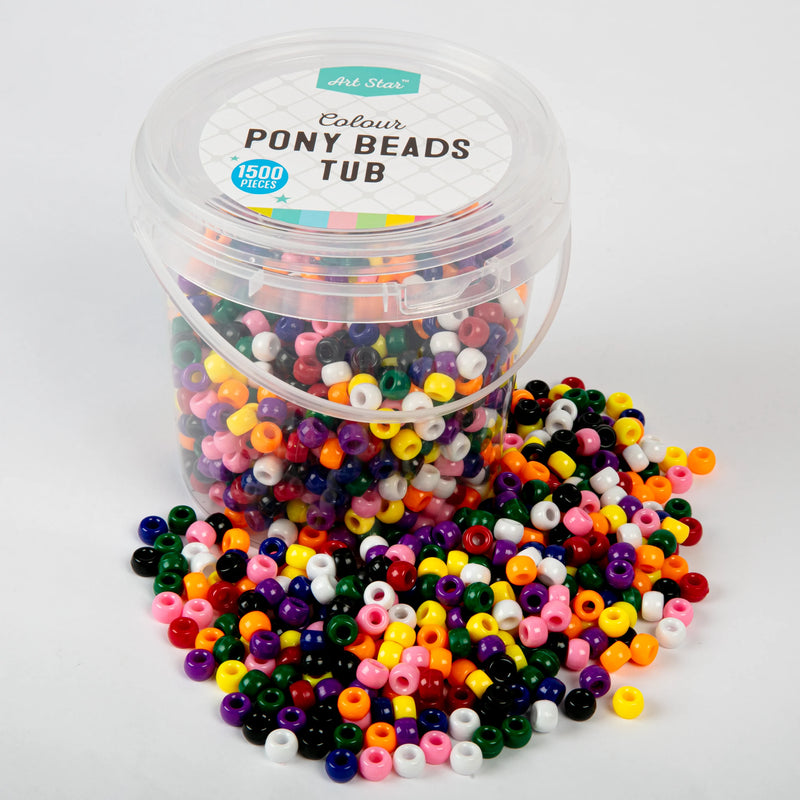 Art Star Assorted Colour Pony Beads 6 x 9mm 1500 Piece Tub