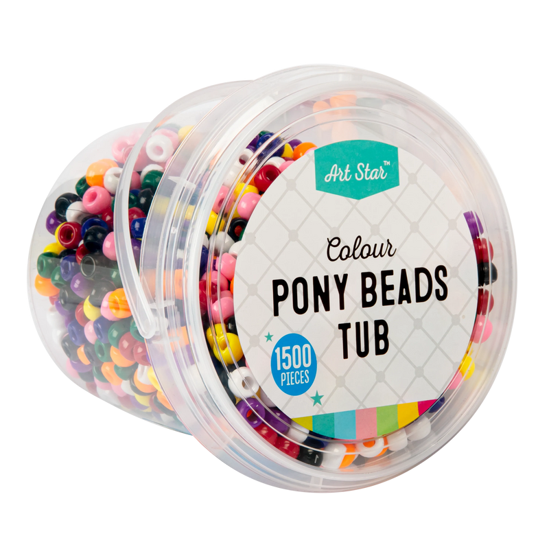 Art Star Assorted Colour Pony Beads 6 x 9mm 1500 Piece Tub