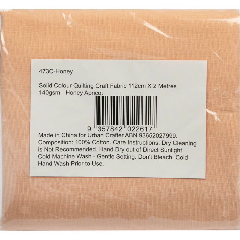 Solid Colour Quilting and Craft Fabric-Honey Apricot 100% Cotton 112cm X 2m, 140gsm (1 Piece)