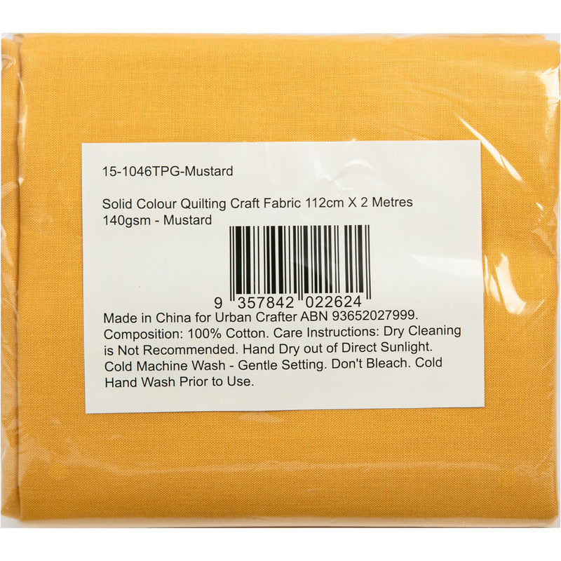 Solid Colour Quilting and Craft Fabric-Mustard 100% Cotton 112cm X 2m, 140gsm (1 Piece)
