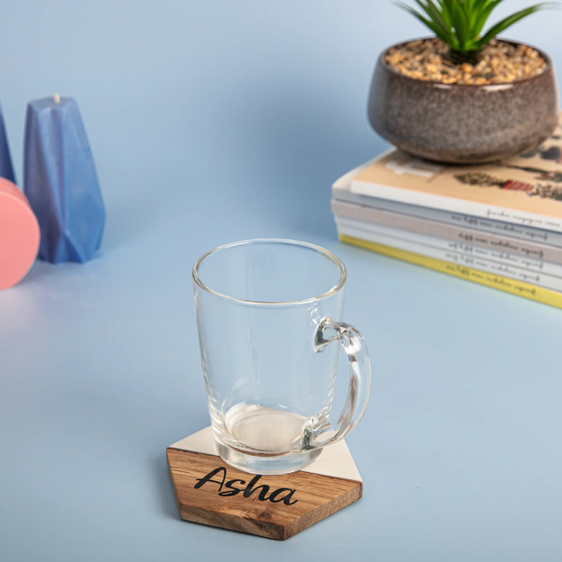 Personalisable Engraving Marble Wood Coaster- Hexagon 10 x 11.5 x 1cm