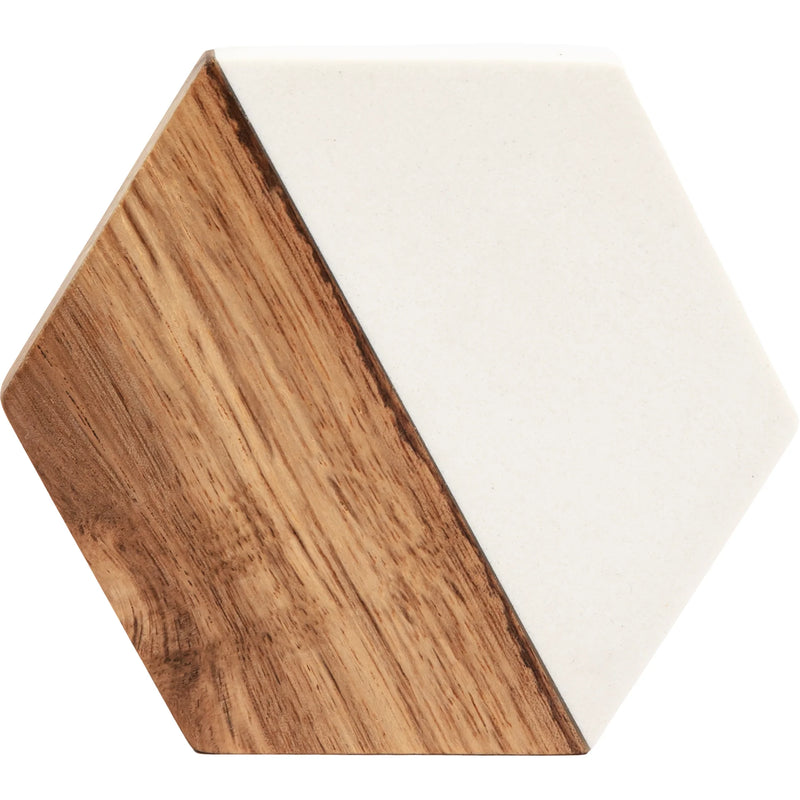 Beige Personalisable Engraving Marble Wood Coaster- Hexagon 10 x 11.5 x 1cm Craft Basics