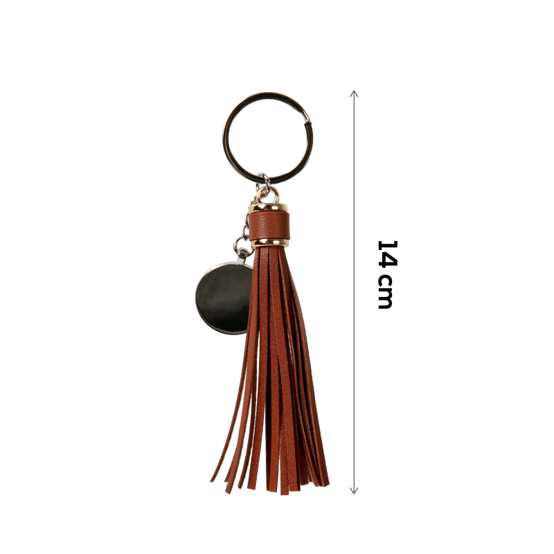 Personalisable Round Keychain with Long Tassel (Brown)
