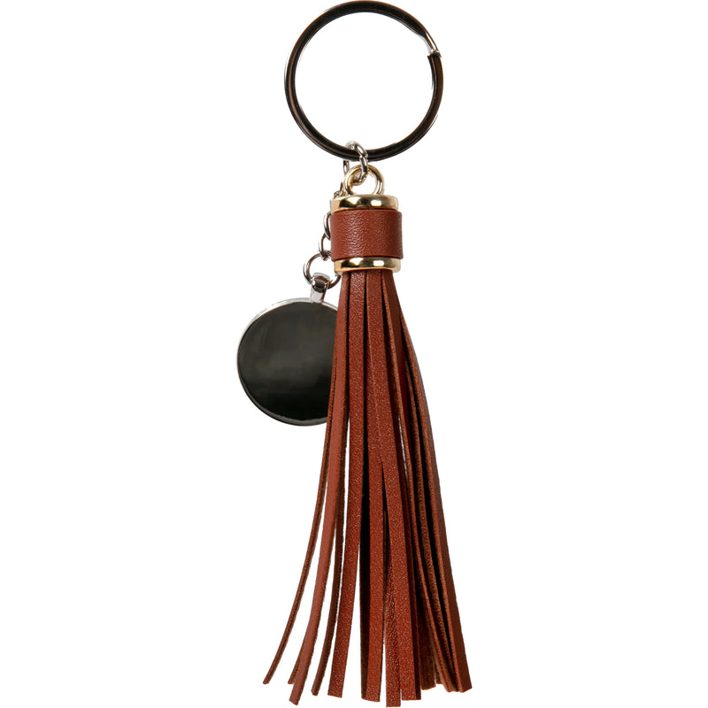 Personalisable Round Keychain with Long Tassel (Brown)