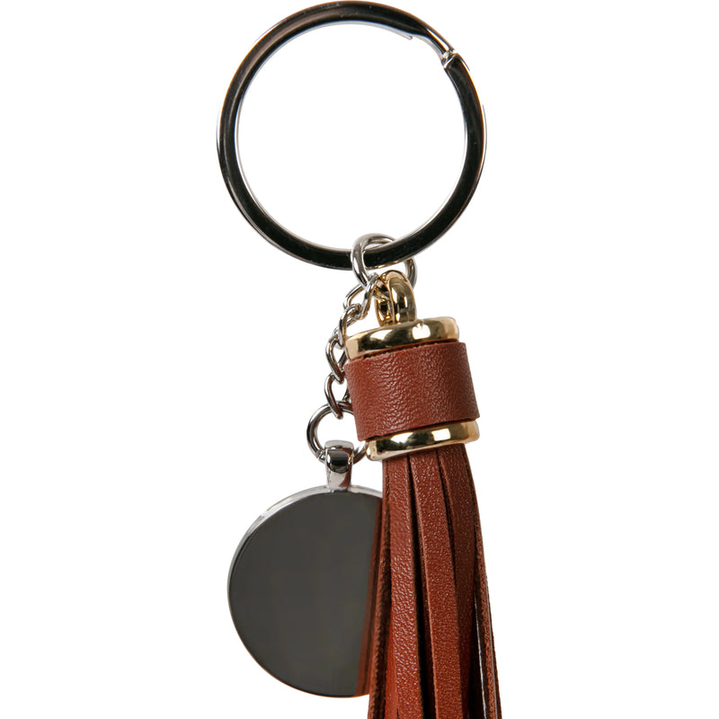 Personalisable Round Keychain with Long Tassel (Brown)