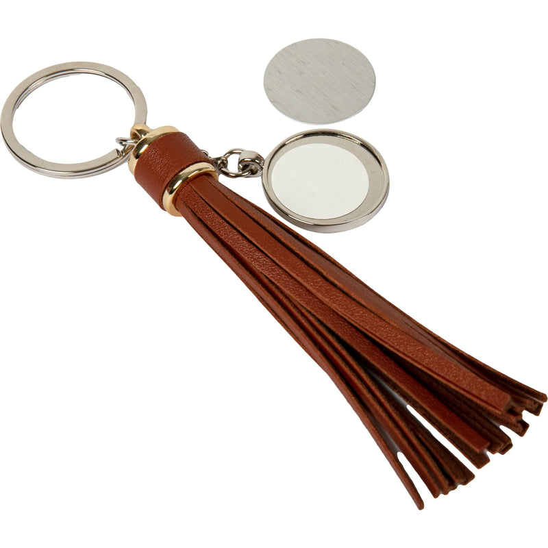 Personalisable Round Keychain with Long Tassel (Brown)