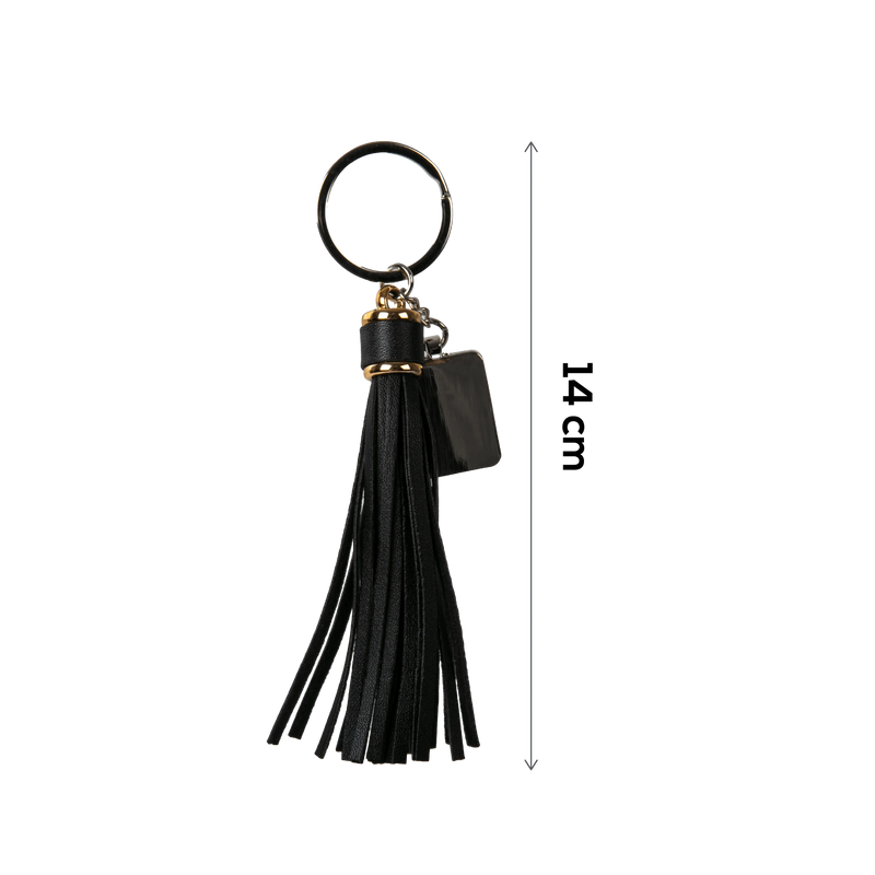 Personalisable Rectangular Keychain with Long Tassel (Black)