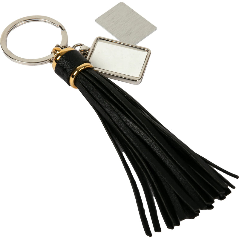 Personalisable Rectangular Keychain with Long Tassel (Black)