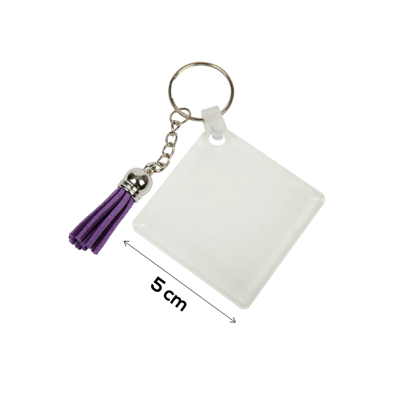 Personalisable Acrylic Keyring with Purple Tassel-Square 5x5x0.4cm