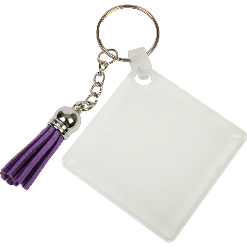 Personalisable Acrylic Keyring with Purple Tassel-Square 5x5x0.4cm