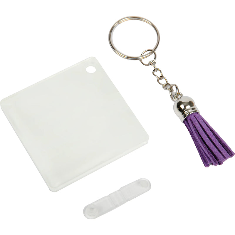 Personalisable Acrylic Keyring with Purple Tassel-Square 5x5x0.4cm