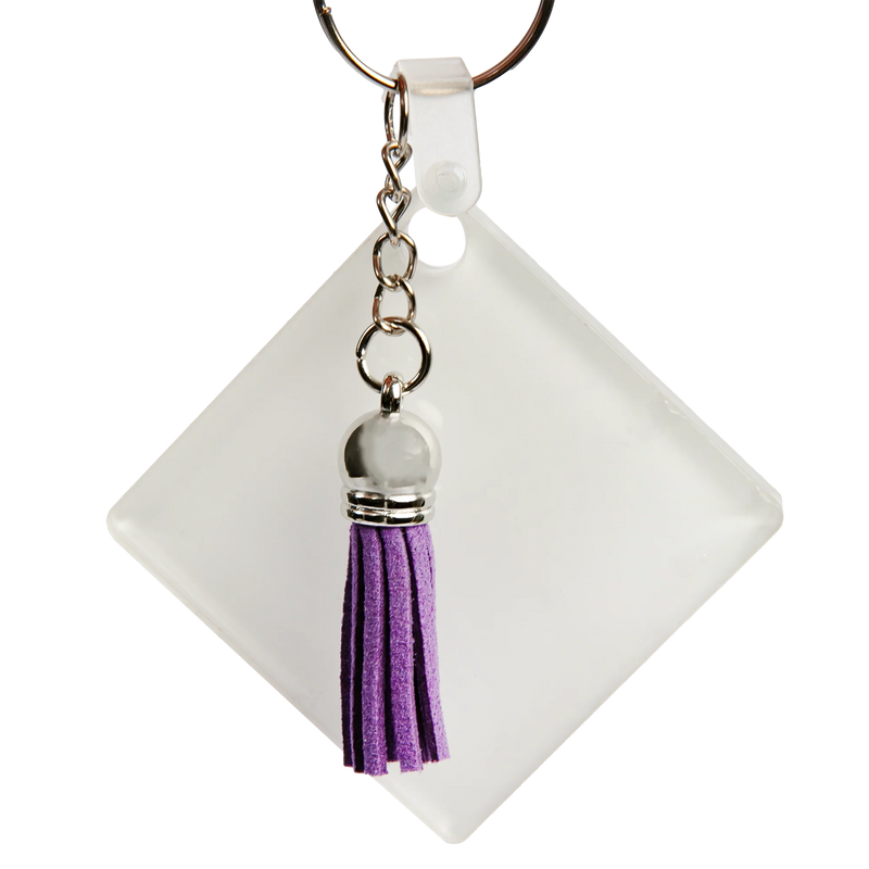 Personalisable Acrylic Keyring with Purple Tassel-Square 5x5x0.4cm
