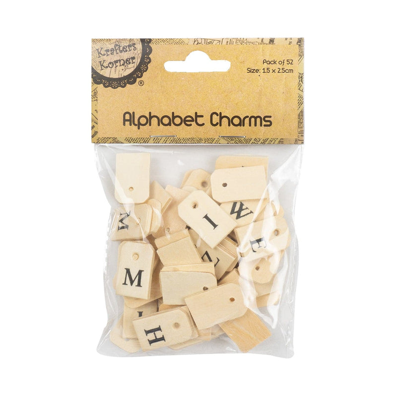 Wheat Krafters Korner Wooden Alphabet Charm (52 Pieces) Kids Wood Craft