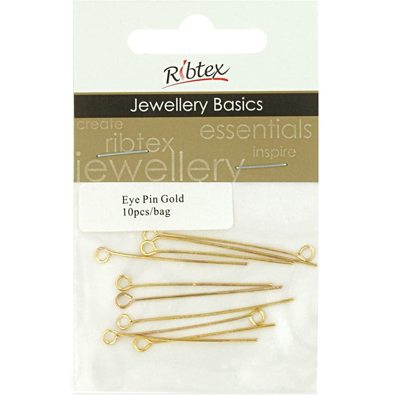 Beige Ribtex Eye Pins 35mm Gold 10 Pieces Jewelry Findings
