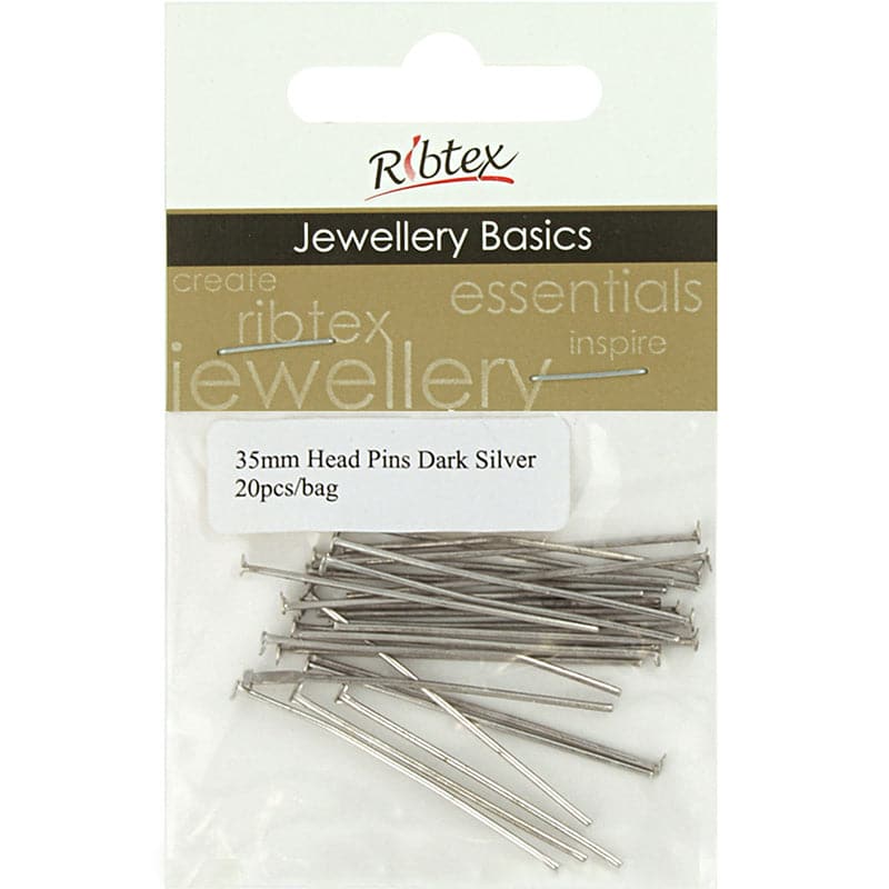 Beige Ribtex Head Pins 35mm Dark Silver 20 Pieces Jewelry Findings