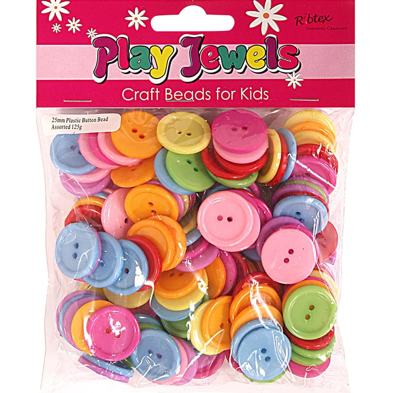 Gray Ribtex Bead VP 25mm Plastc Button Rnd Asst 125G Beads